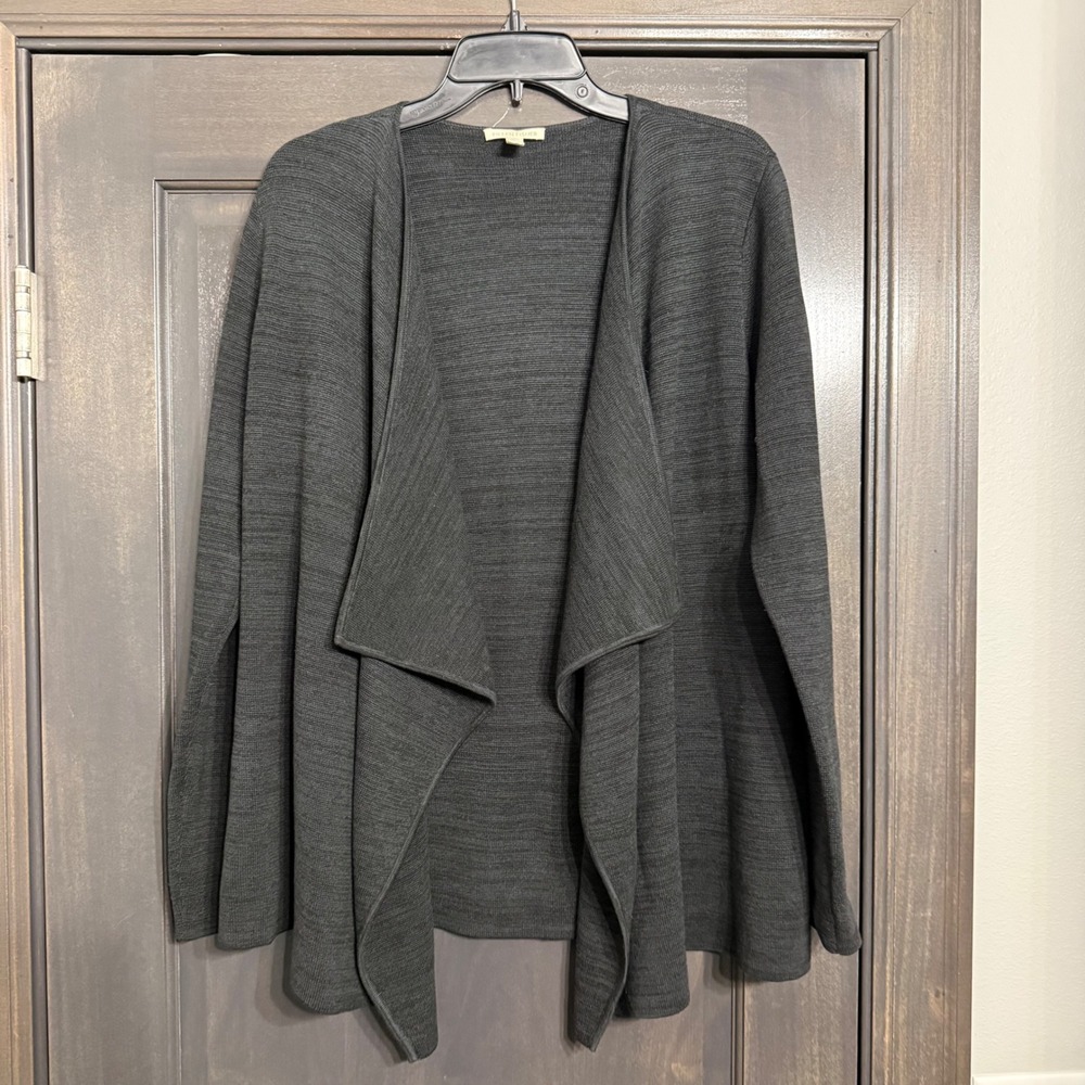Eileen Fisher Silk Organic Cotton Waterfall Cardigan Charcoal Grey Medium F5SOI